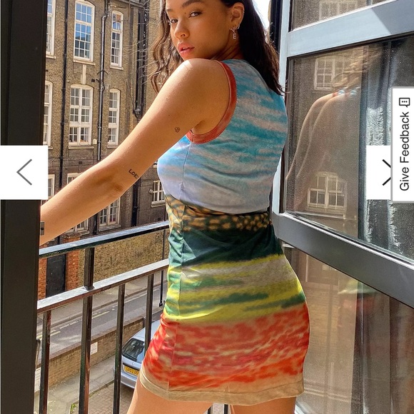 Urban Outfitters Mesh Landscape Y2K Mini Dress Size Small - Picture 3 of 13